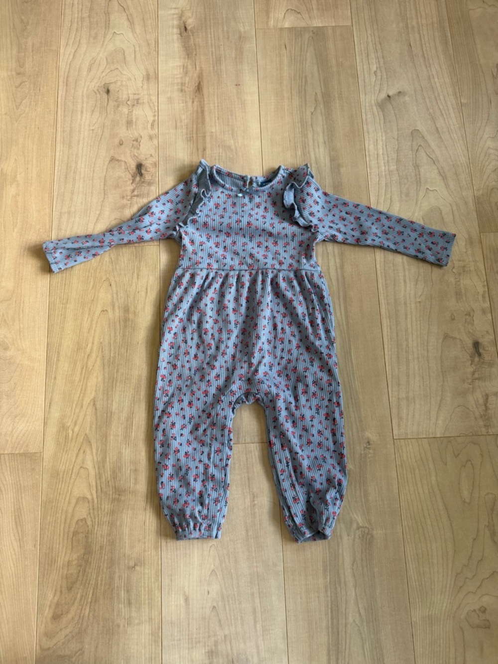 Old Navy Light Blue Ribbed Floral Baby Romper
